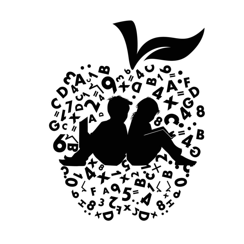 Kids Read and learning Book Silhouette Illustration Logo Vector