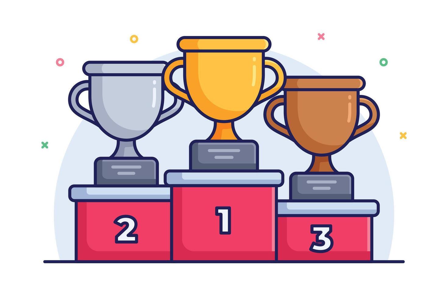 Cartoon Set of Trophies on the Podium vector