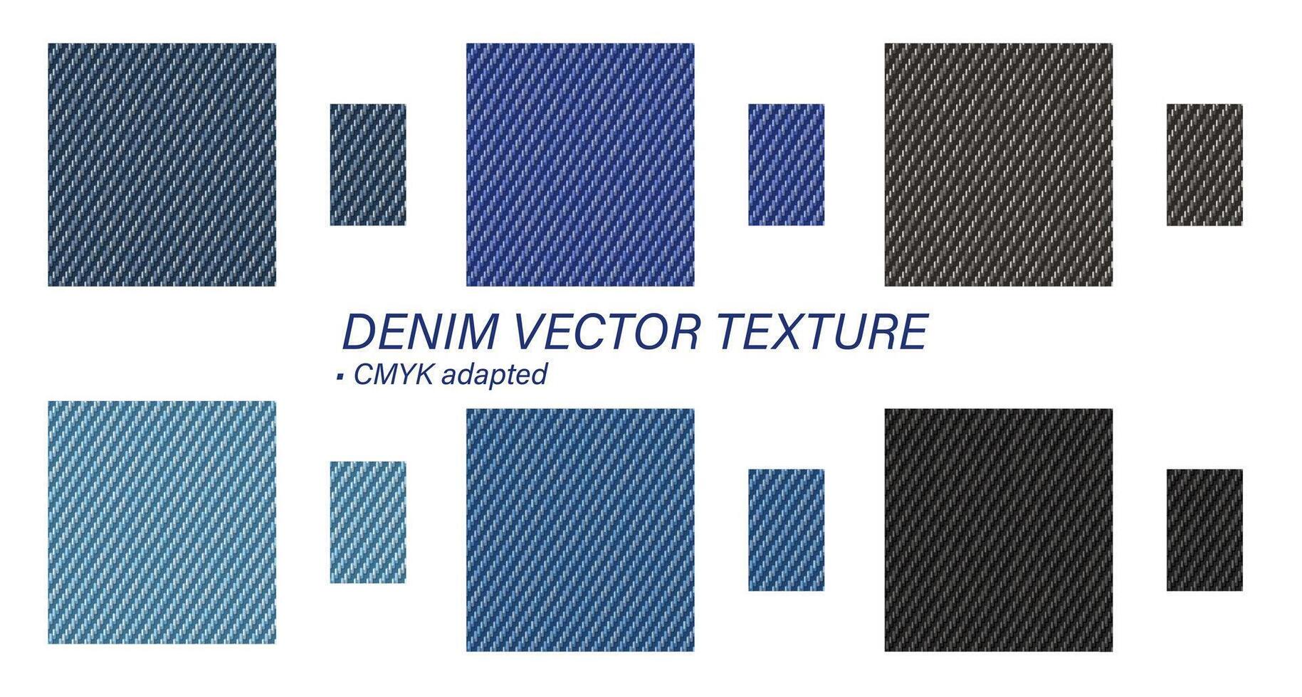 Set of denim textures. Sample tile for seamless patterns. Traditional colors for jeans. Classic old texture. vector