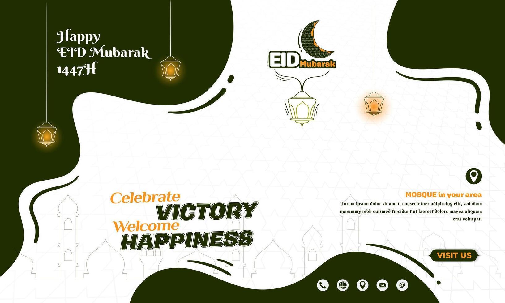 White green islamic background with lantern and waving design for eid mubarak. Islamic background in white and green design vector