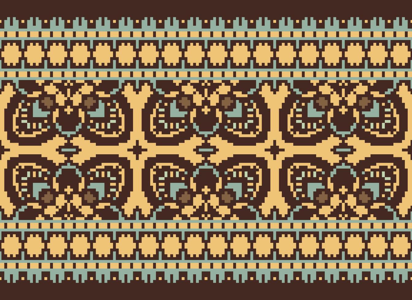 Cross Stitch Border. Embroidery Cross Stitch. Ethnic Patterns. Geometric Ethnic Indian pattern. Native Ethnic pattern.Texture Textile Fabric Clothing Knitwear print. Pixel Horizontal Seamless Vector. vector