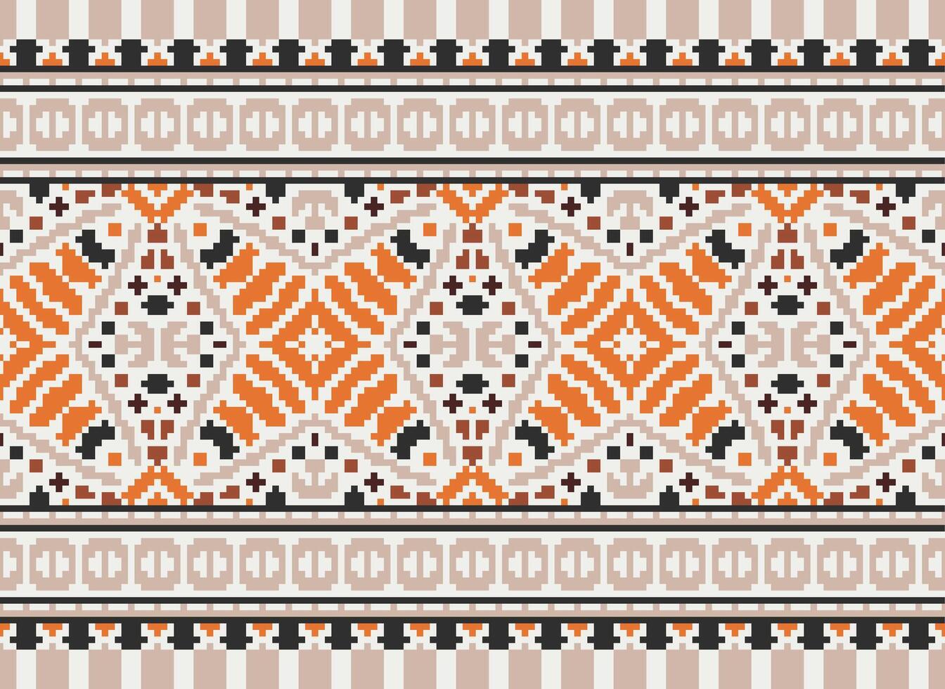 Cross Stitch pattern with Floral Designs. Traditional cross stitch needlework. Geometric Ethnic pattern, Embroidery, Textile ornamentation, fabric, Hand stitched pattern, Cultural stitching pixel art. vector