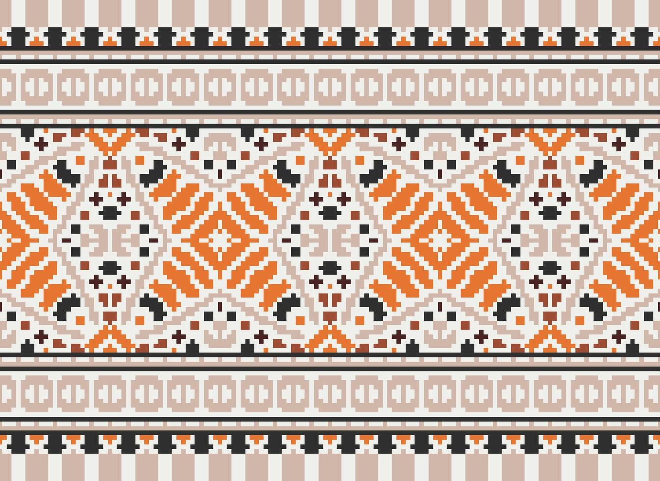 Cross Stitch pattern with Floral Designs. Traditional cross stitch needlework. Geometric Ethnic pattern, Embroidery, Textile ornamentation, fabric, Hand stitched pattern, Cultural stitching pixel art. vector