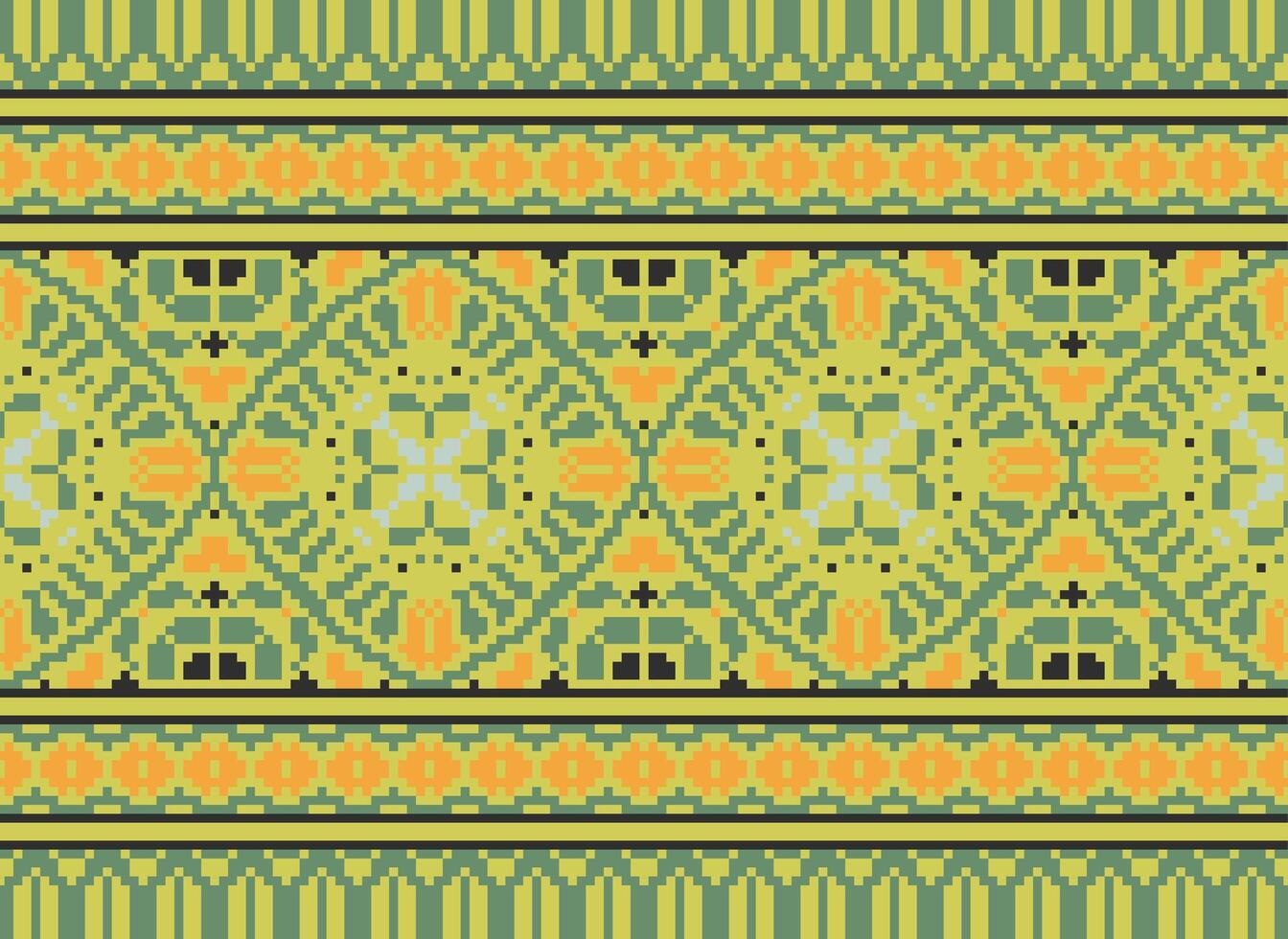 Cross Stitch pattern with Floral Designs. Traditional cross stitch needlework. Geometric Ethnic pattern, Embroidery, Textile ornamentation, fabric, Hand stitched pattern, Cultural stitching pixel art. vector