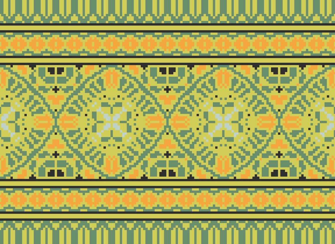 Cross Stitch pattern with Floral Designs. Traditional cross stitch needlework. Geometric Ethnic pattern, Embroidery, Textile ornamentation, fabric, Hand stitched pattern, Cultural stitching pixel art. vector