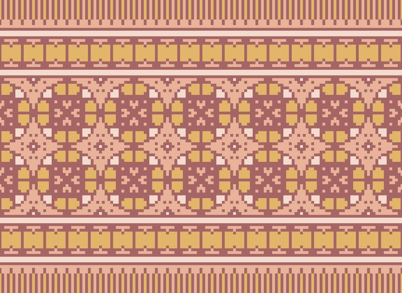 Cross Stitch pattern with Floral Designs. Traditional cross stitch needlework. Geometric Ethnic pattern, Embroidery, Textile ornamentation, fabric, Hand stitched pattern, Cultural stitching pixel art. vector