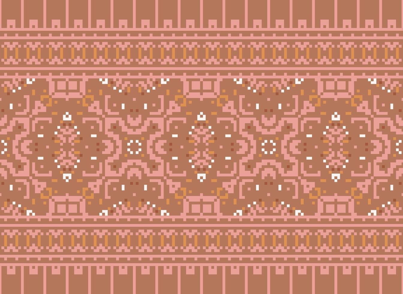 Cross Stitch Border. Embroidery Cross Stitch. Ethnic Patterns. Geometric Ethnic Indian pattern. Native Ethnic pattern.Texture Textile Fabric Clothing Knitwear print. Pixel Horizontal Seamless Vector. vector
