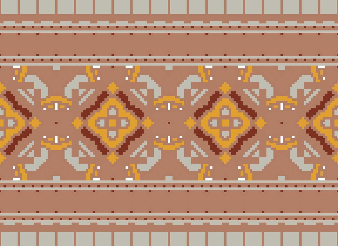 Pixel Cross Stitch pattern with Floral Designs. Traditional cross stitch needlework. Geometric Ethnic pattern, Embroidery, Textile ornamentation, fabric, Hand stitched pattern, pixel art. vector