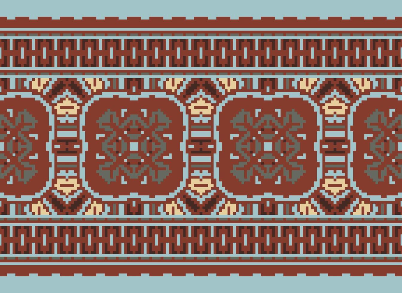 Cross Stitch pattern with Floral Designs. Traditional cross stitch needlework. Geometric Ethnic pattern, Embroidery, Textile ornamentation, fabric, Hand stitched pattern, Cultural stitching pixel art. vector