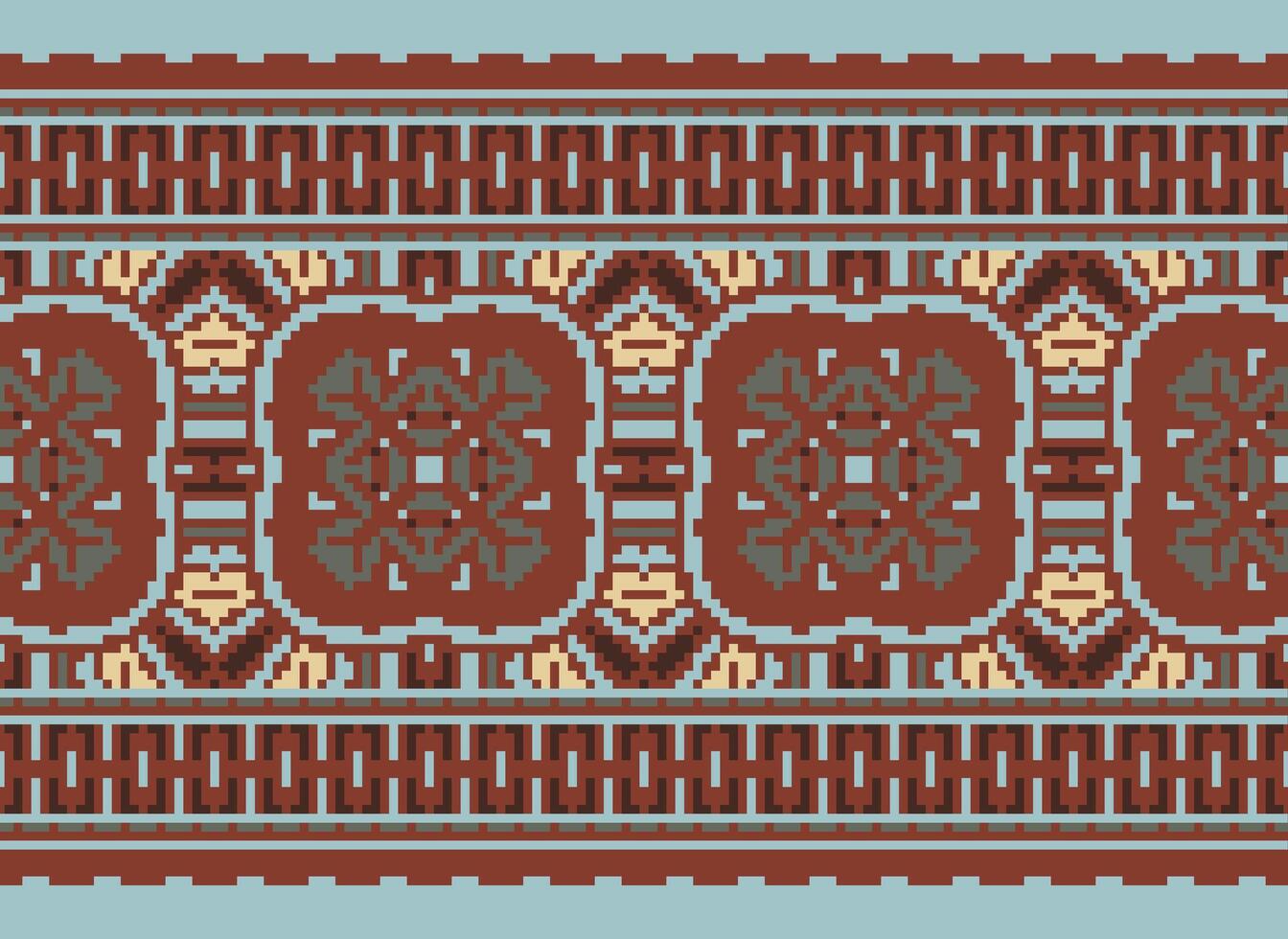 Cross Stitch pattern with Floral Designs. Traditional cross stitch needlework. Geometric Ethnic pattern, Embroidery, Textile ornamentation, fabric, Hand stitched pattern, Cultural stitching pixel art. vector