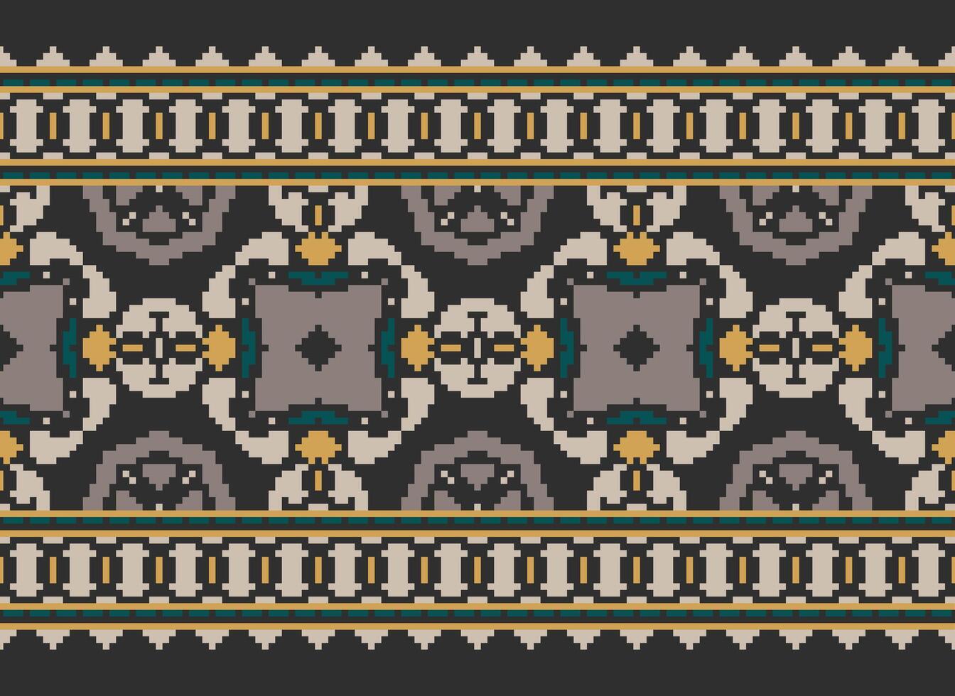 Cross Stitch pattern with Floral Designs. Traditional cross stitch needlework. Geometric Ethnic pattern, Embroidery, Textile ornamentation, fabric, Hand stitched pattern, Cultural stitching pixel art. vector
