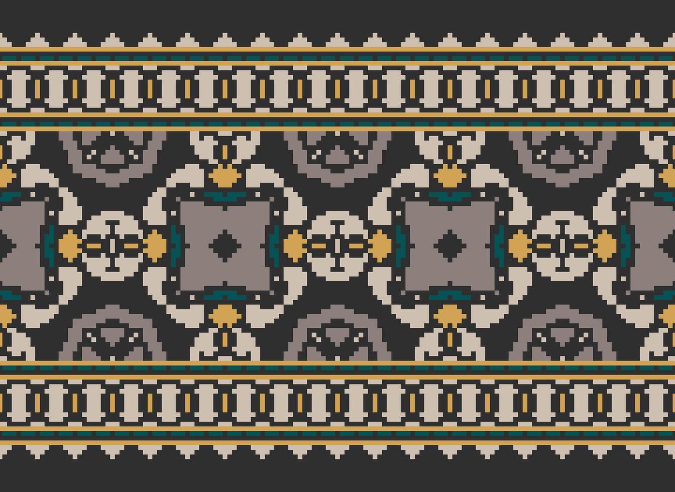 Cross Stitch pattern with Floral Designs. Traditional cross stitch needlework. Geometric Ethnic pattern, Embroidery, Textile ornamentation, fabric, Hand stitched pattern, Cultural stitching pixel art. vector