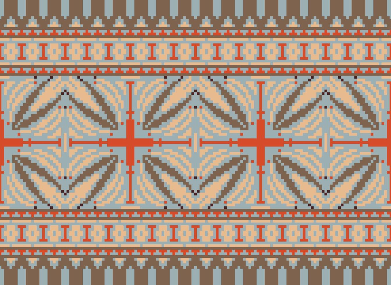 Cross Stitch pattern with Floral Designs. Traditional cross stitch needlework. Geometric Ethnic pattern, Embroidery, Textile ornamentation, fabric, Hand stitched pattern, Cultural stitching pixel art. vector