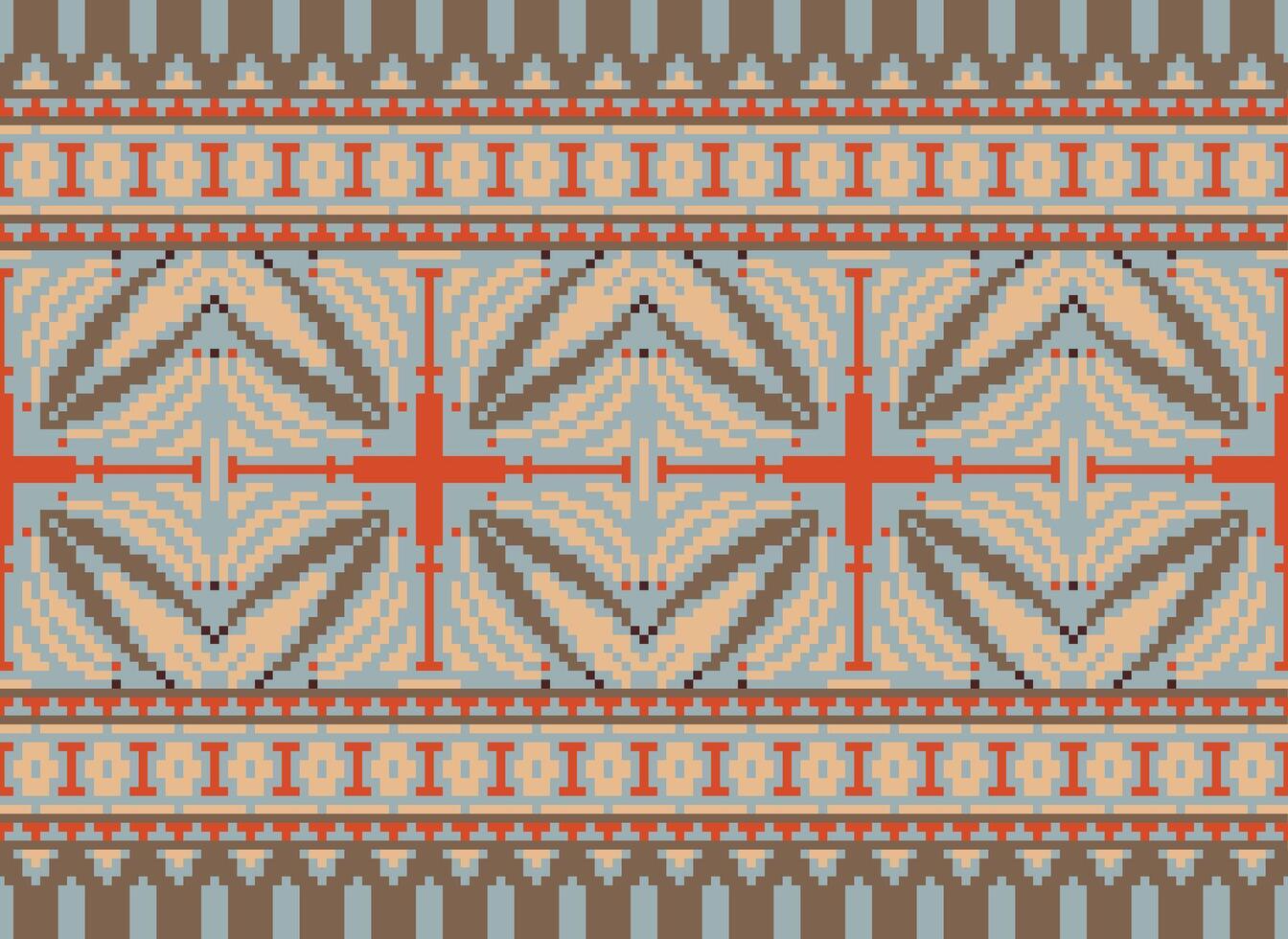 Cross Stitch pattern with Floral Designs. Traditional cross stitch needlework. Geometric Ethnic pattern, Embroidery, Textile ornamentation, fabric, Hand stitched pattern, Cultural stitching pixel art. vector