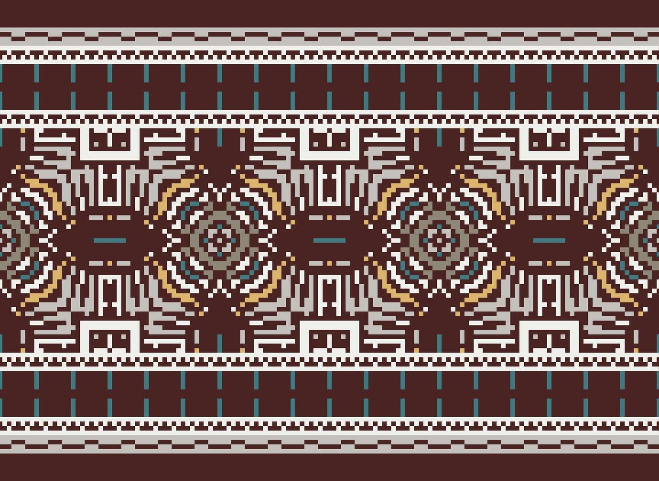 cruzar puntada modelo con floral diseños tradicional cruzar puntada costura. geométrico étnico patrón, bordado, textil ornamentación, tela, mano cosido patrón, cultural puntadas píxel Arte. vector