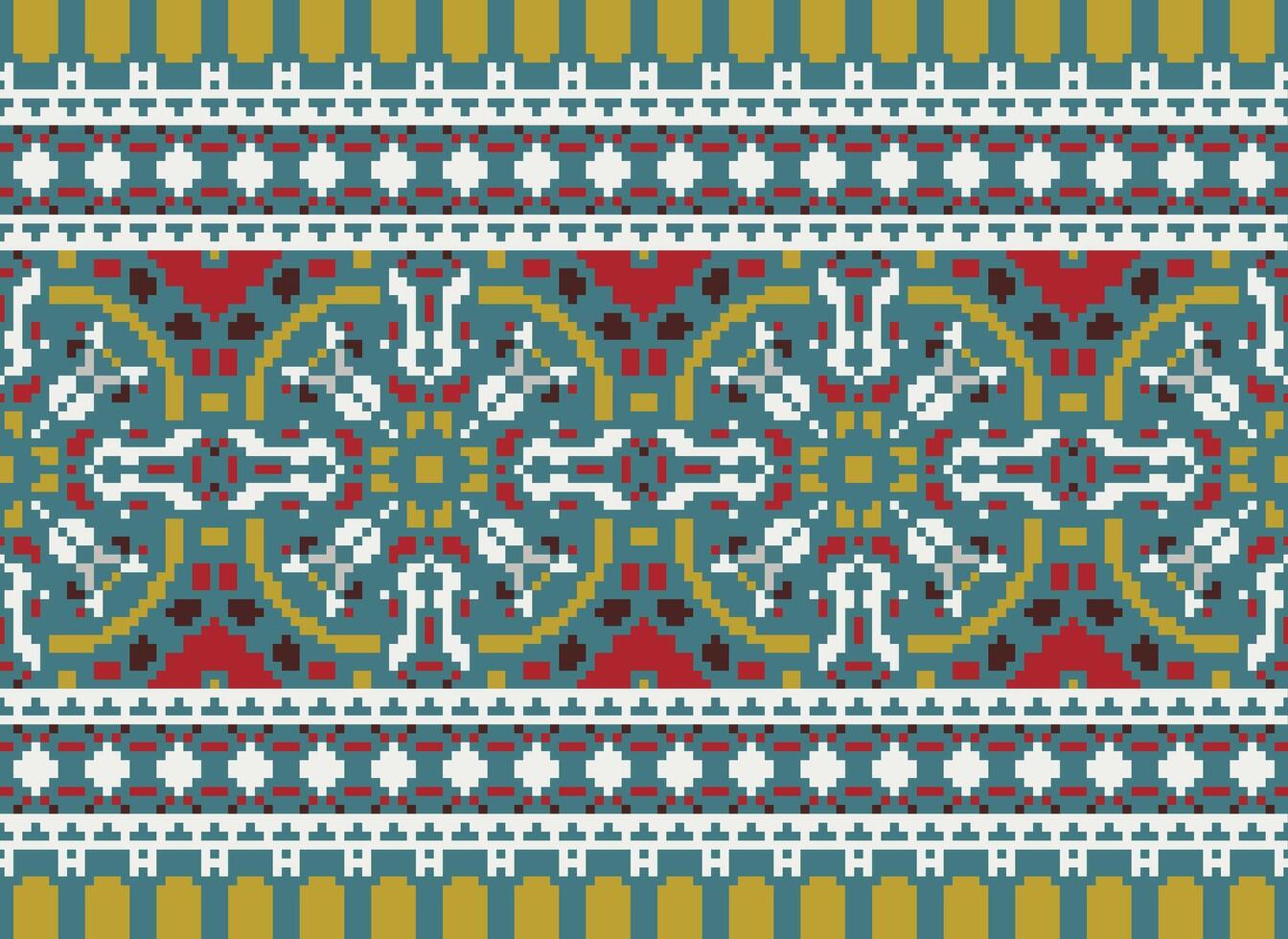 Cross Stitch pattern with Floral Designs. Traditional cross stitch needlework. Geometric Ethnic pattern, Embroidery, Textile ornamentation, fabric, Hand stitched pattern, Cultural stitching pixel art. vector