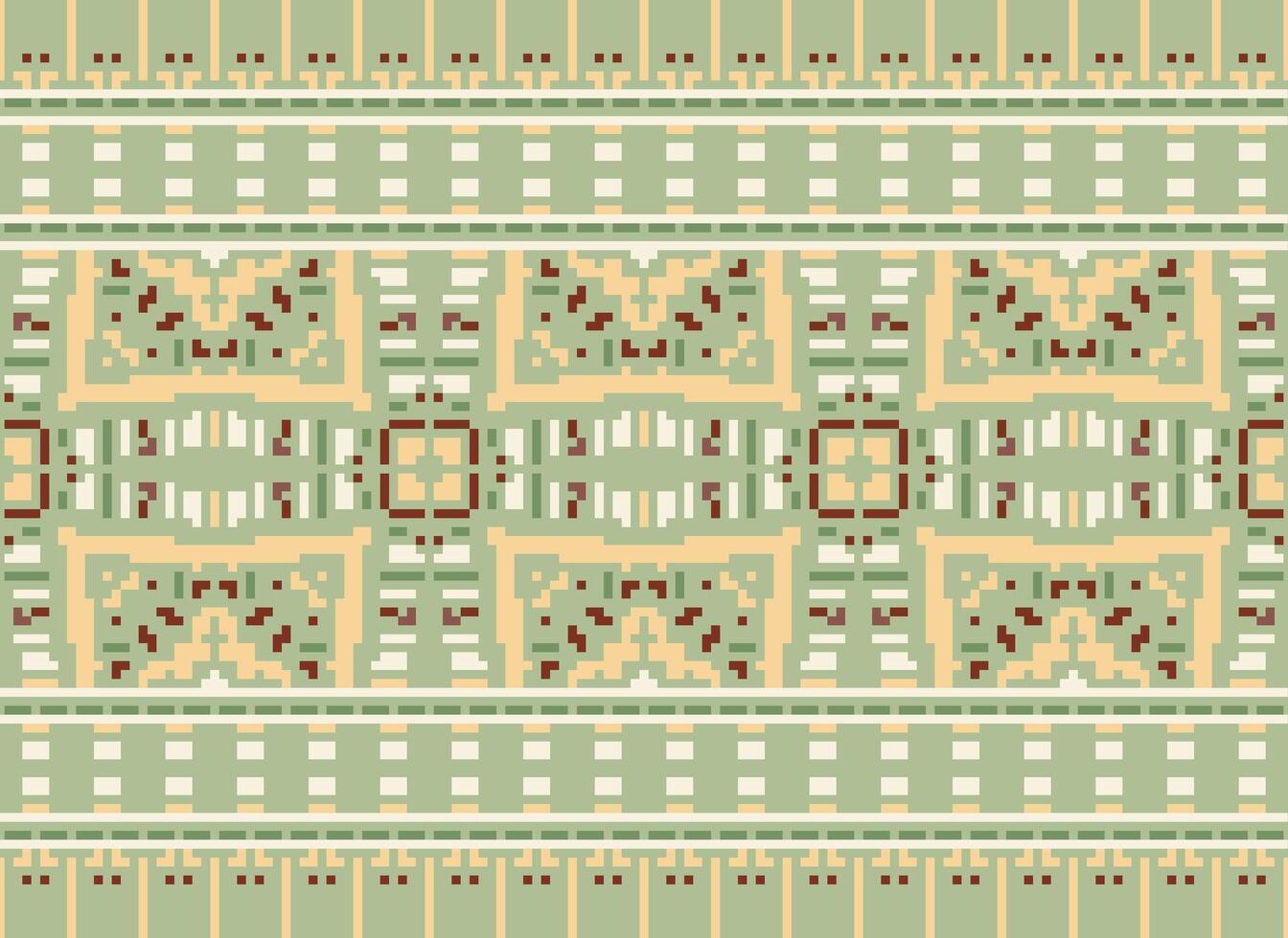 Cross Stitch Border. Embroidery Cross Stitch. Ethnic Patterns. Geometric Ethnic Indian pattern. Native Ethnic pattern.Texture Textile Fabric Clothing Knitwear print. Pixel Horizontal Seamless Vector. vector