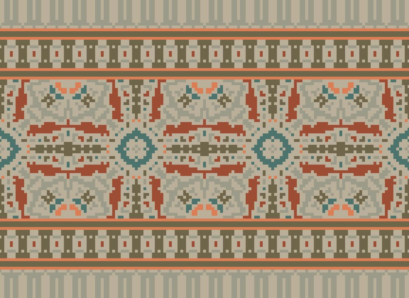 Cross Stitch pattern with Floral Designs. Traditional cross stitch needlework. Geometric Ethnic pattern, Embroidery, Textile ornamentation, fabric, Hand stitched pattern, Cultural stitching pixel art. vector