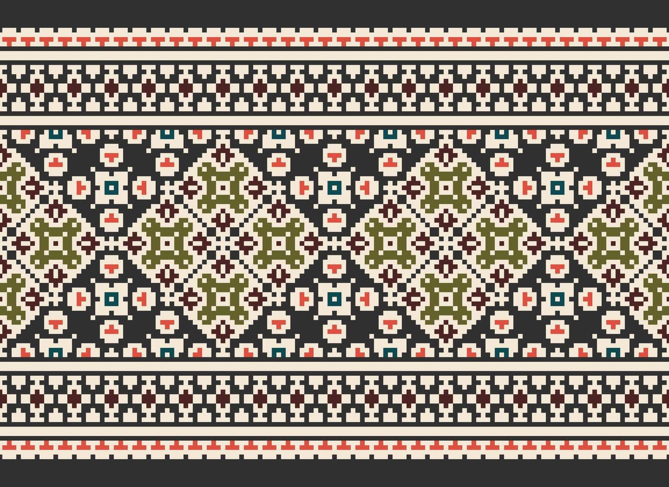 Cross Stitch pattern with Floral Designs. Traditional cross stitch needlework. Geometric Ethnic pattern, Embroidery, Textile ornamentation, fabric, Hand stitched pattern, Cultural stitching pixel art. vector