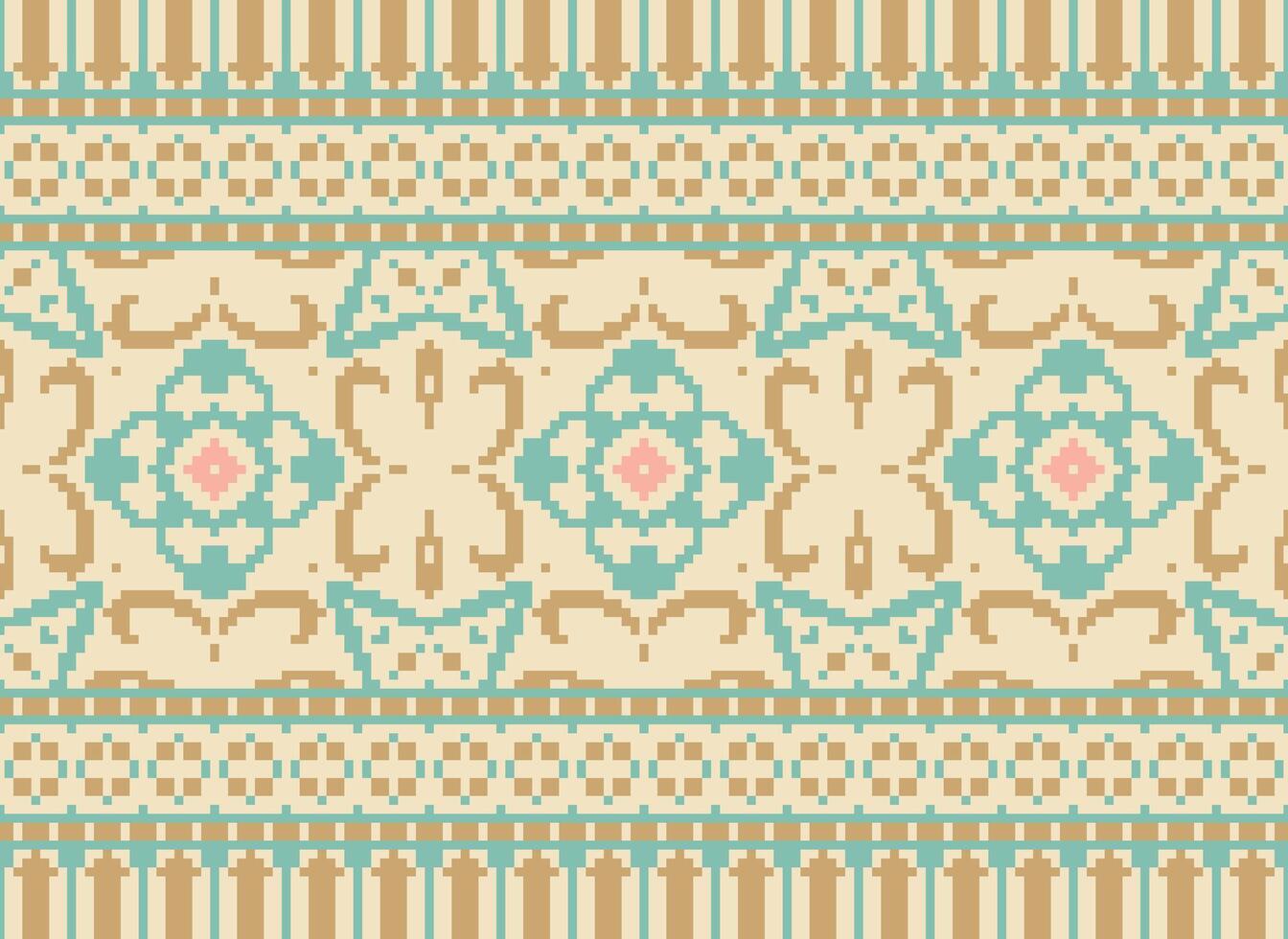 Pixel Ethnic pattern vector background. seamless pattern traditional, Design for background, wallpaper, Batik, fabric, carpet, clothing, wrapping, and textile.ethnic pattern Vector illustration.