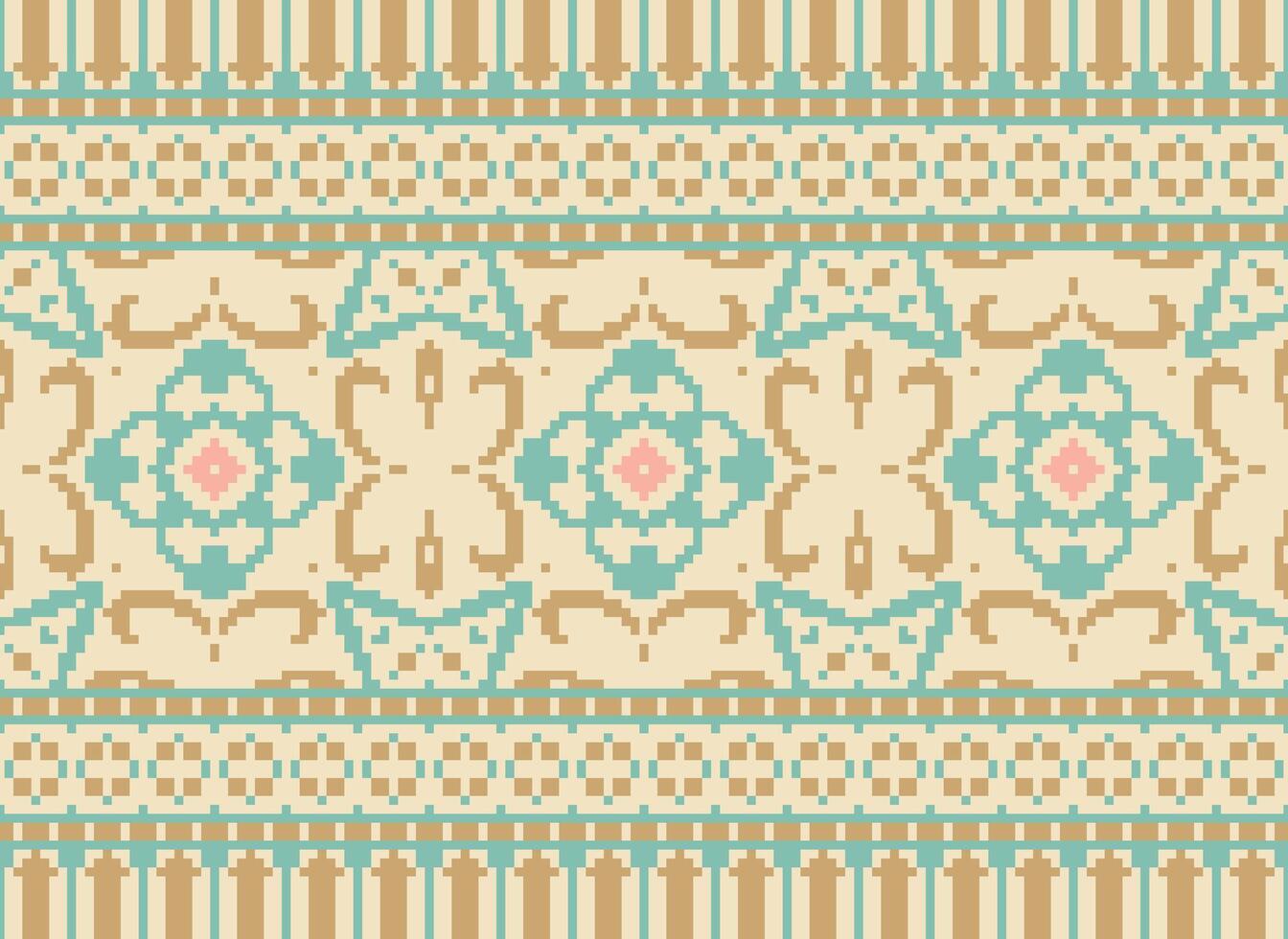 Pixel Ethnic pattern vector background. seamless pattern traditional, Design for background, wallpaper, Batik, fabric, carpet, clothing, wrapping, and textile.ethnic pattern Vector illustration.