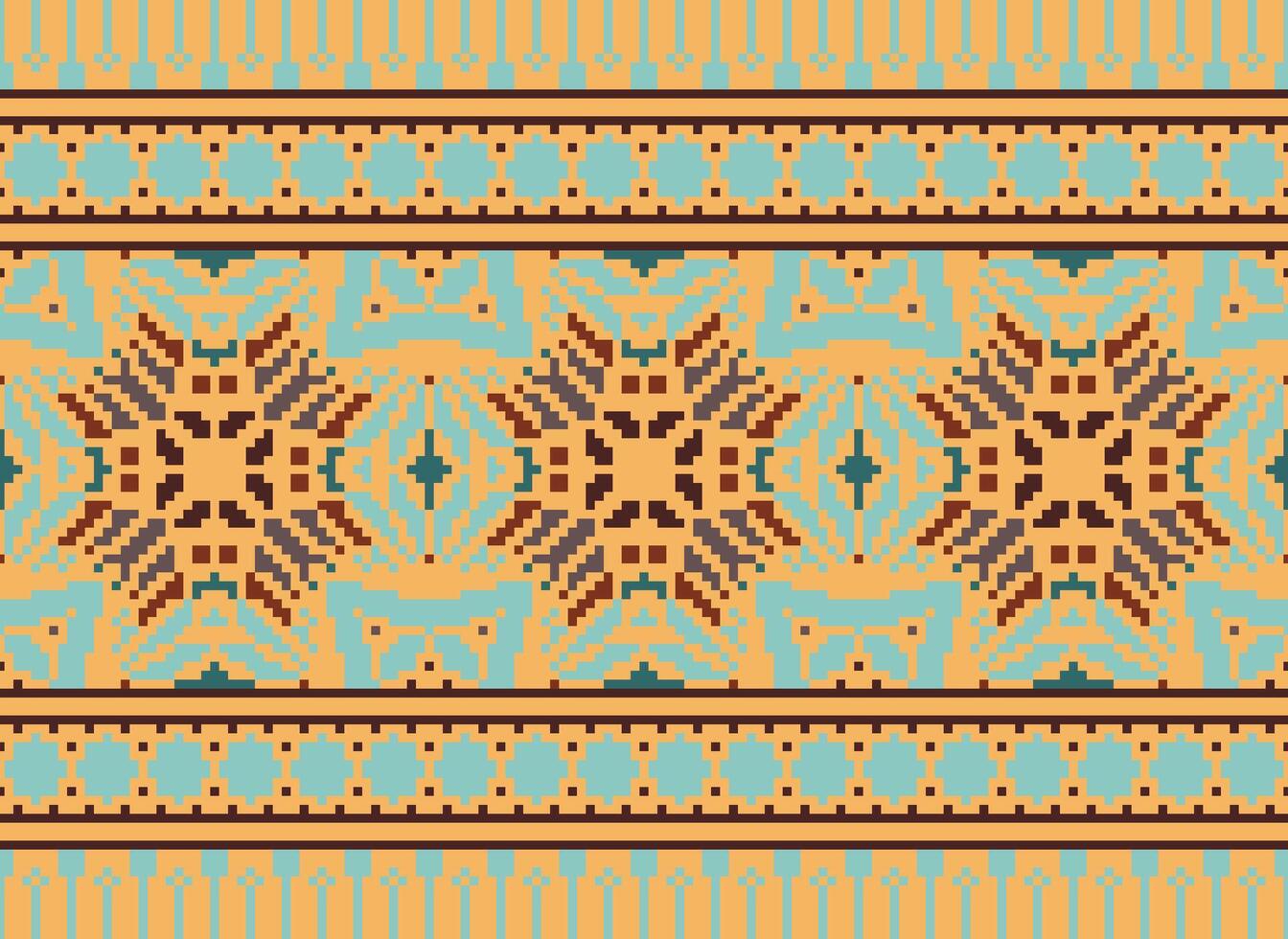 Ethnic geometric fabric pattern Cross Stitch.Ikat embroidery Ethnic oriental Pixel pattern blue background. Abstract,vector,illustration. Texture,clothing,frame,decoration,motifs,silk wallpaper. vector