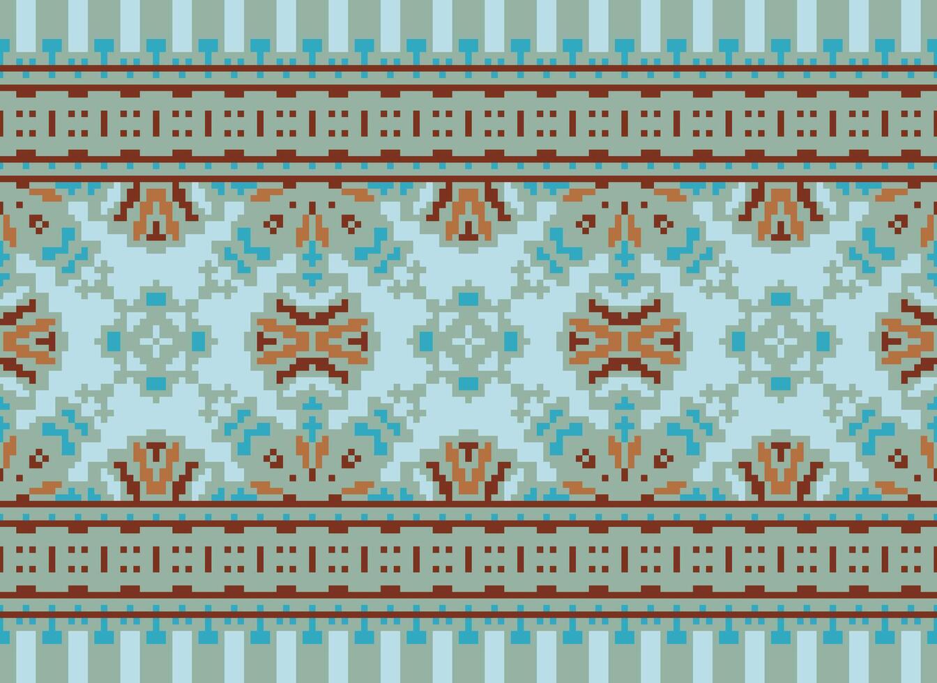 Pixel traditional ethnic pattern paisley flower Ikat background abstract Aztec African Indonesian Indian seamless pattern for fabric print cloth dress carpet curtains and sarong vector