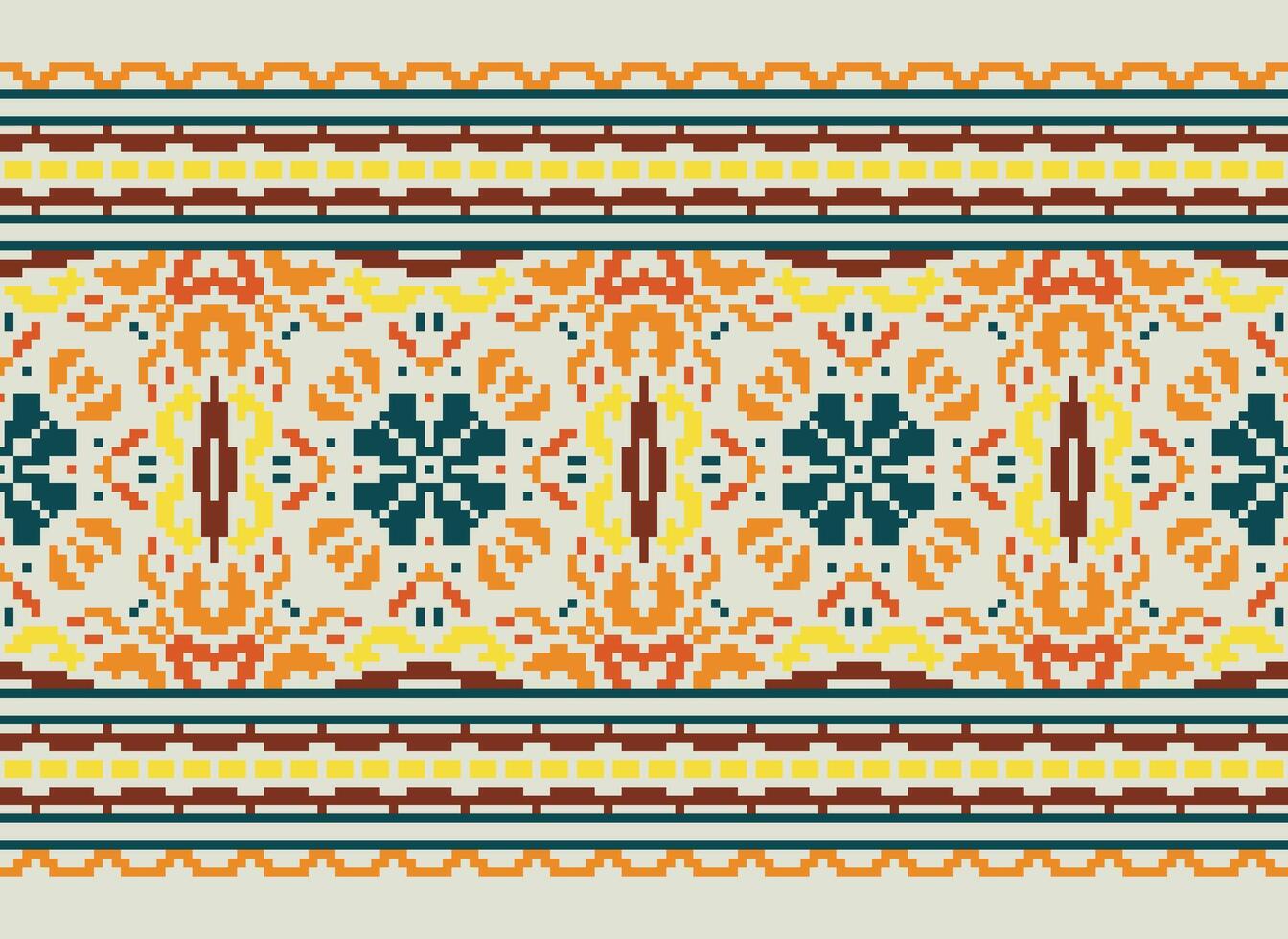 Pixel Ethnic pattern vector background. seamless pattern traditional, Design for background, wallpaper, Batik, fabric, carpet, clothing, wrapping, and textile.ethnic pattern Vector illustration.