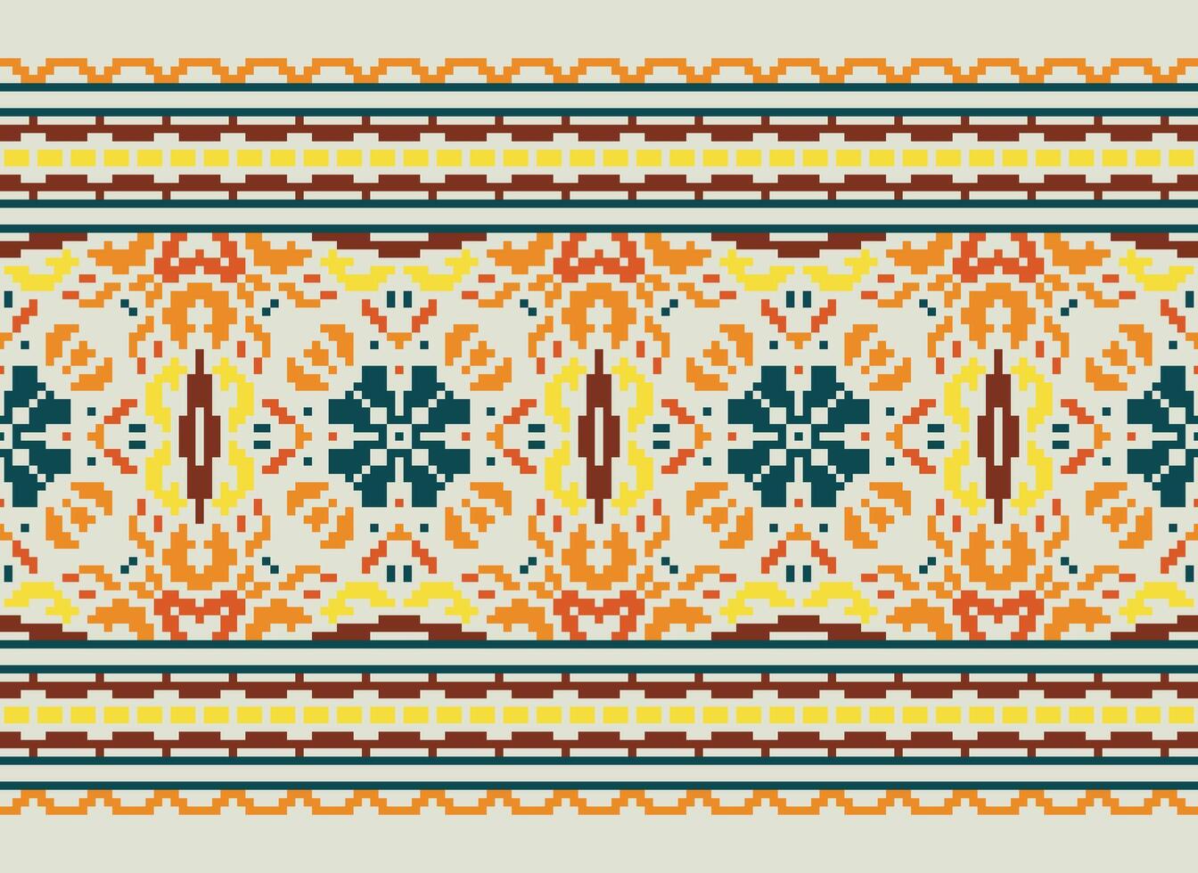 Pixel Ethnic pattern vector background. seamless pattern traditional, Design for background, wallpaper, Batik, fabric, carpet, clothing, wrapping, and textile.ethnic pattern Vector illustration.