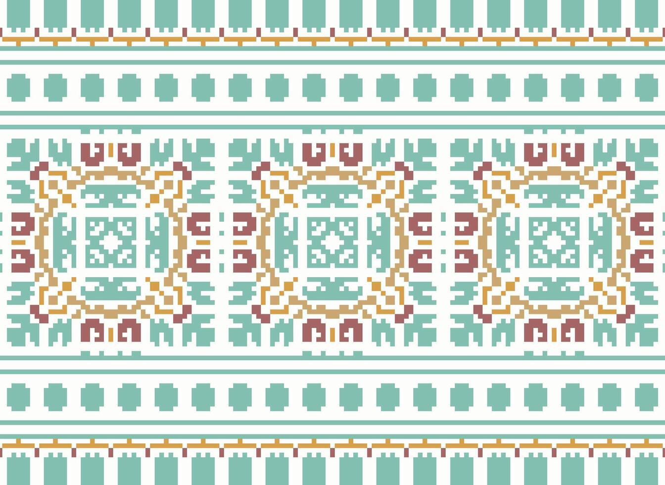 Pixel traditional ethnic pattern paisley flower Ikat background abstract Aztec African Indonesian Indian seamless pattern for fabric print cloth dress carpet curtains and sarong vector