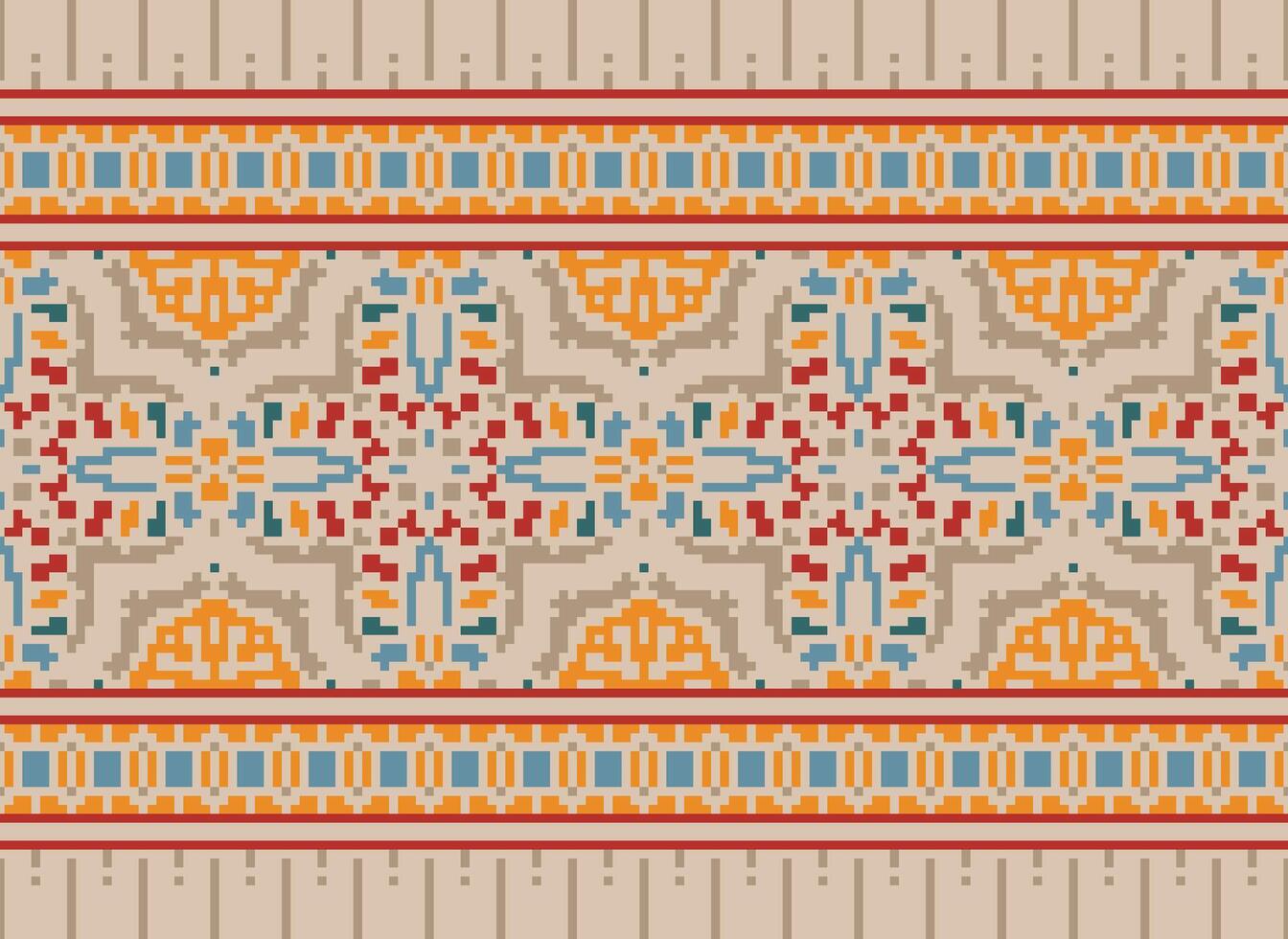 Pixel Ethnic pattern vector background. seamless pattern traditional, Design for background, wallpaper, Batik, fabric, carpet, clothing, wrapping, and textile.ethnic pattern Vector illustration.
