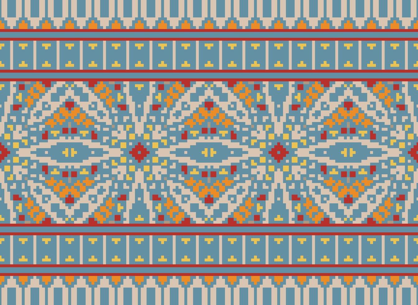 Pixel Ethnic pattern vector background. seamless pattern traditional, Design for background, wallpaper, Batik, fabric, carpet, clothing, wrapping, and textile.ethnic pattern Vector illustration.
