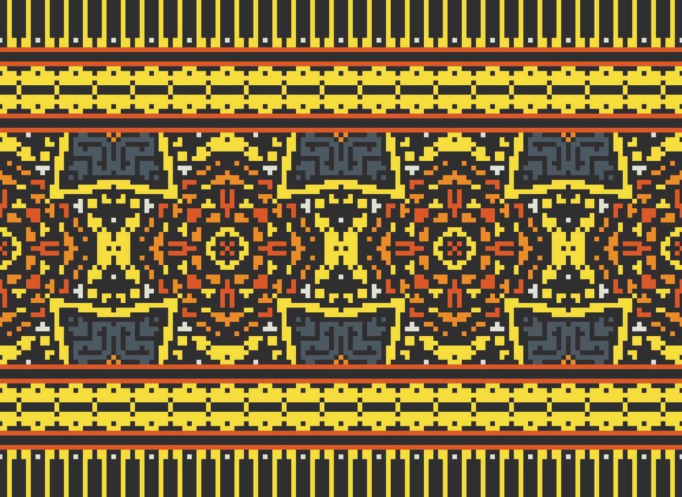 Pixel Ethnic pattern vector background. seamless pattern traditional, Design for background, wallpaper, Batik, fabric, carpet, clothing, wrapping, and textile.ethnic pattern Vector illustration.