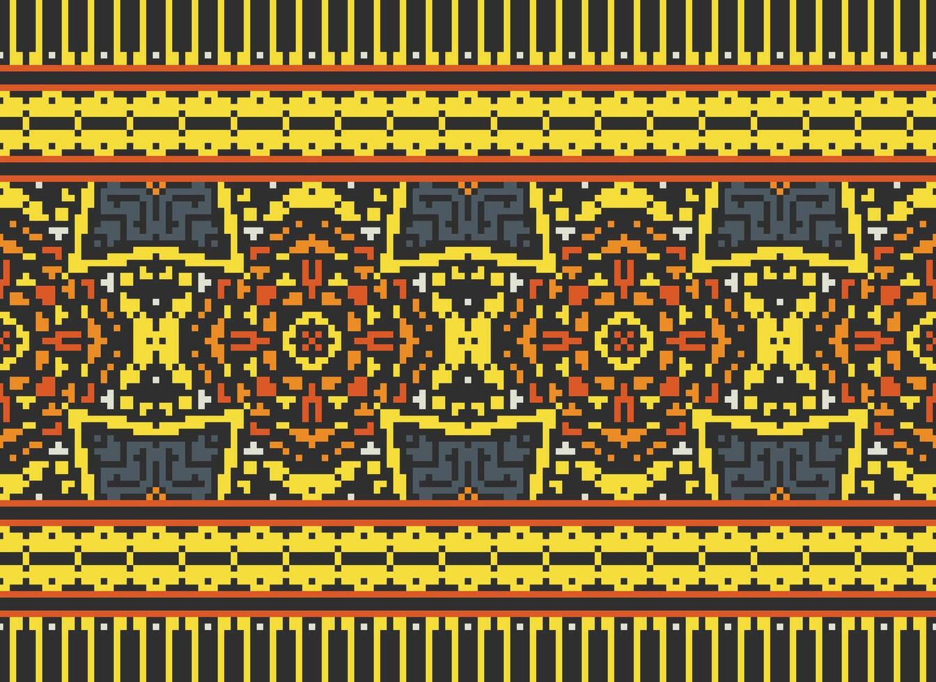 Pixel Ethnic pattern vector background. seamless pattern traditional, Design for background, wallpaper, Batik, fabric, carpet, clothing, wrapping, and textile.ethnic pattern Vector illustration.