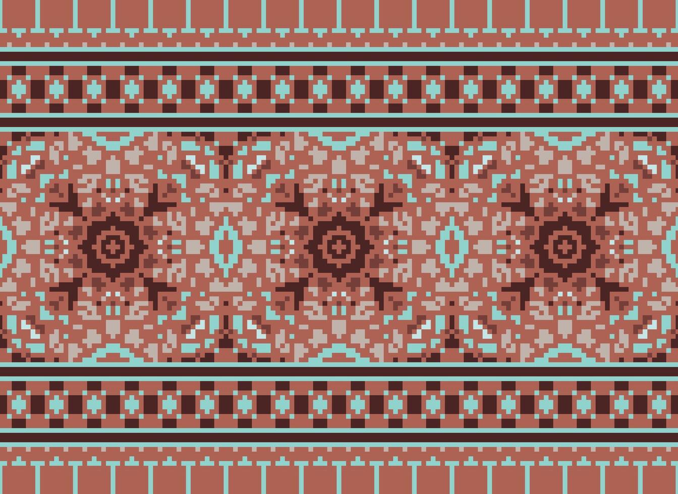 Pixel traditional ethnic pattern paisley flower Ikat background abstract Aztec African Indonesian Indian seamless pattern for fabric print cloth dress carpet curtains and sarong vector