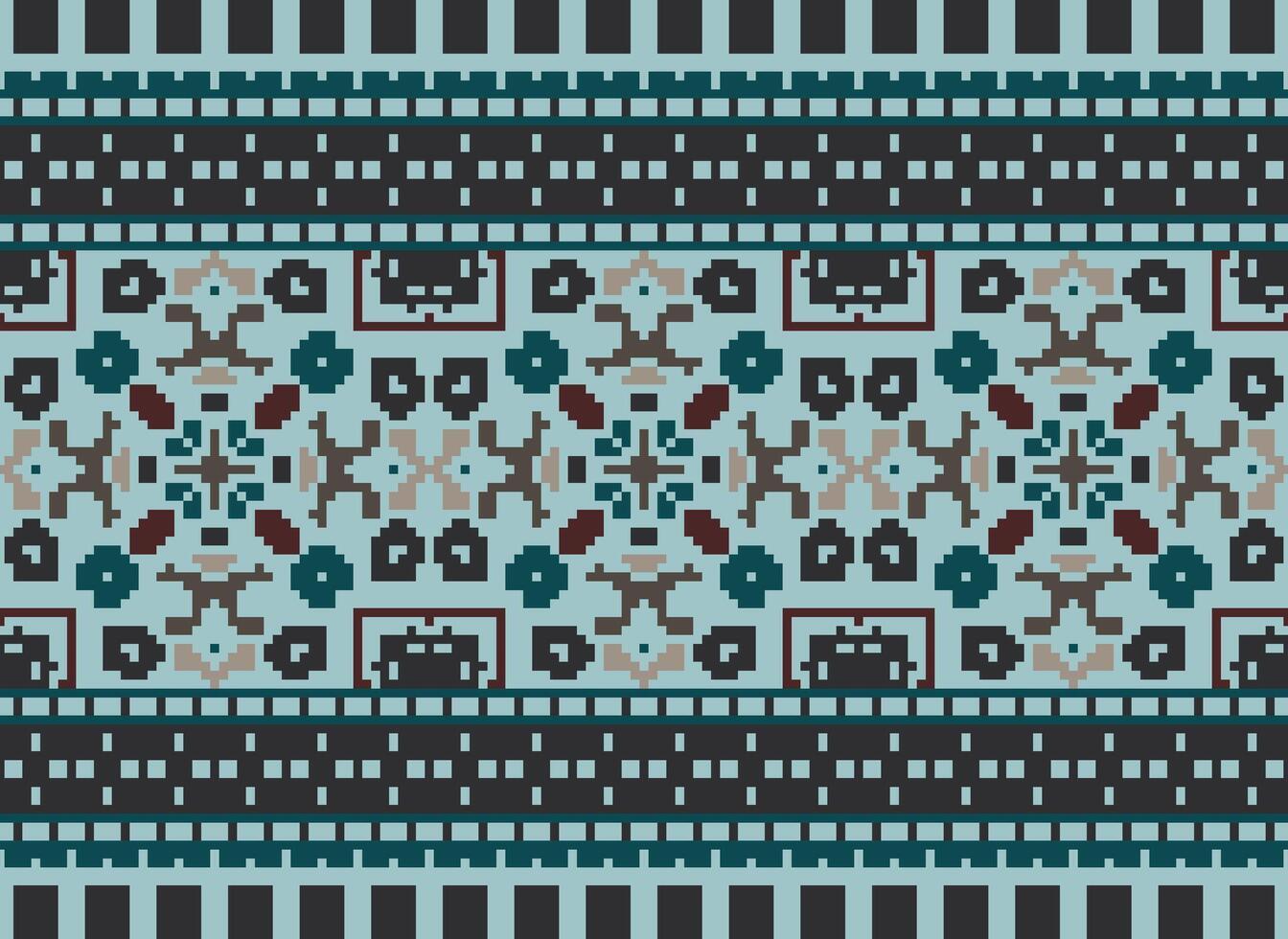 étnico geométrico tela modelo cruzar puntada.ikat bordado étnico oriental píxel modelo azul antecedentes. resumen, vector, ilustración. textura,ropa,marco,decoración,motivos,seda fondo de pantalla. vector