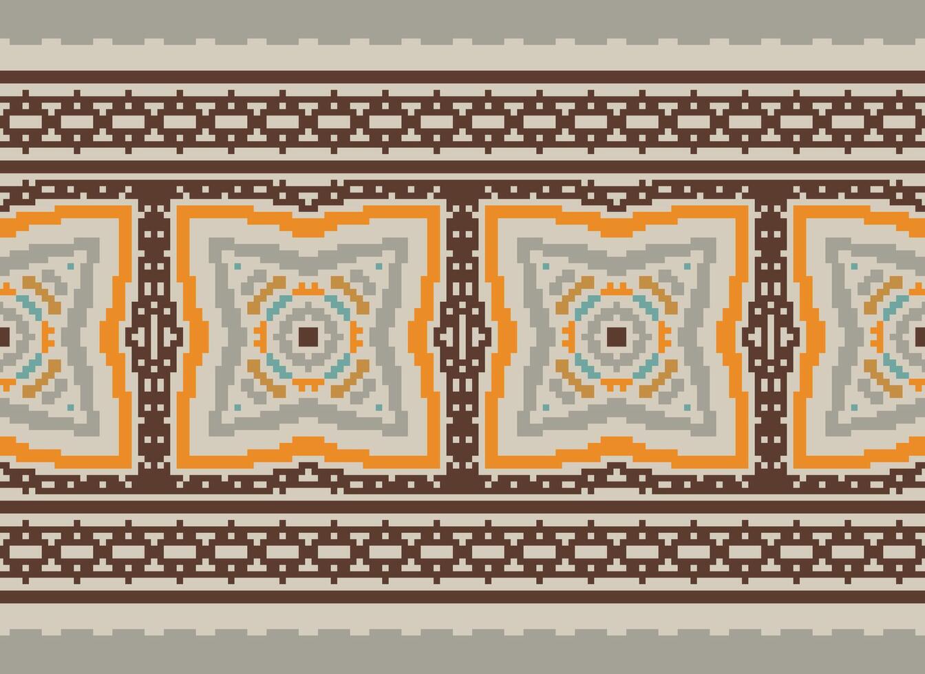 Pixel Embroidery ethnic pattern, Vector Geometric ornate background, Cross stitch retro zigzag style, pattern knitting continuous, Design for textile, fabric, ceramic, digital print