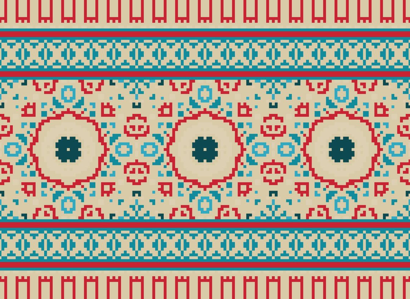Pixel traditional ethnic pattern paisley flower Ikat background abstract Aztec African Indonesian Indian seamless pattern for fabric print cloth dress carpet curtains and sarong vector