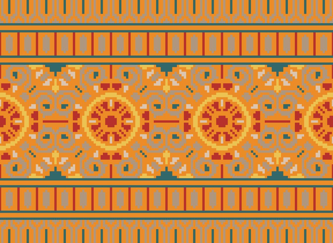 píxel étnico modelo vector antecedentes. sin costura modelo tradicional, diseño para fondo, fondo de pantalla, batik, tela, alfombra, ropa, envase, y textil.étnico modelo vector ilustración.