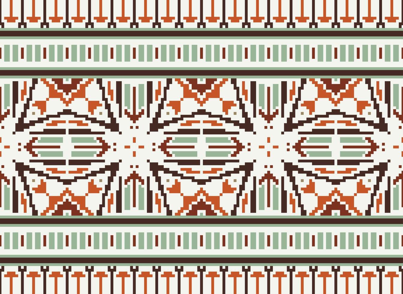 Pixel Ethnic pattern vector background. seamless pattern traditional, Design for background, wallpaper, Batik, fabric, carpet, clothing, wrapping, and textile.ethnic pattern Vector illustration.