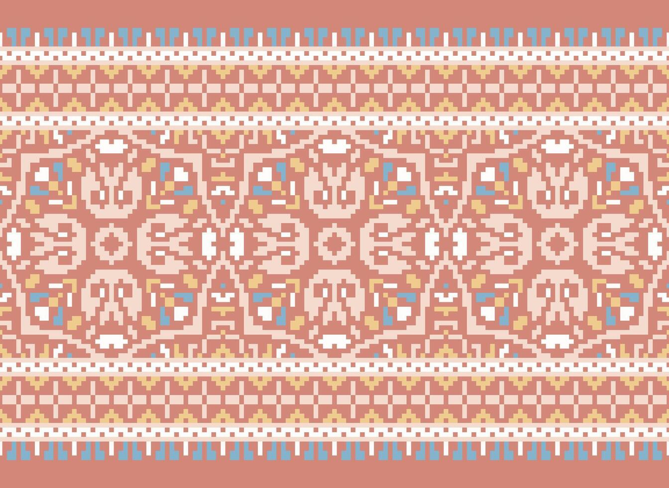 Pixel Ethnic pattern vector background. seamless pattern traditional, Design for background, wallpaper, Batik, fabric, carpet, clothing, wrapping, and textile.ethnic pattern Vector illustration.
