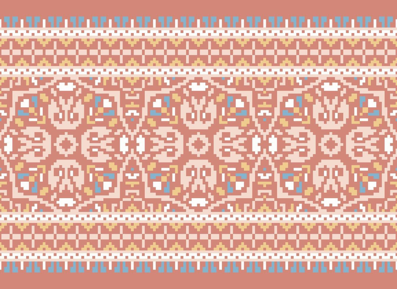 Pixel Ethnic pattern vector background. seamless pattern traditional, Design for background, wallpaper, Batik, fabric, carpet, clothing, wrapping, and textile.ethnic pattern Vector illustration.