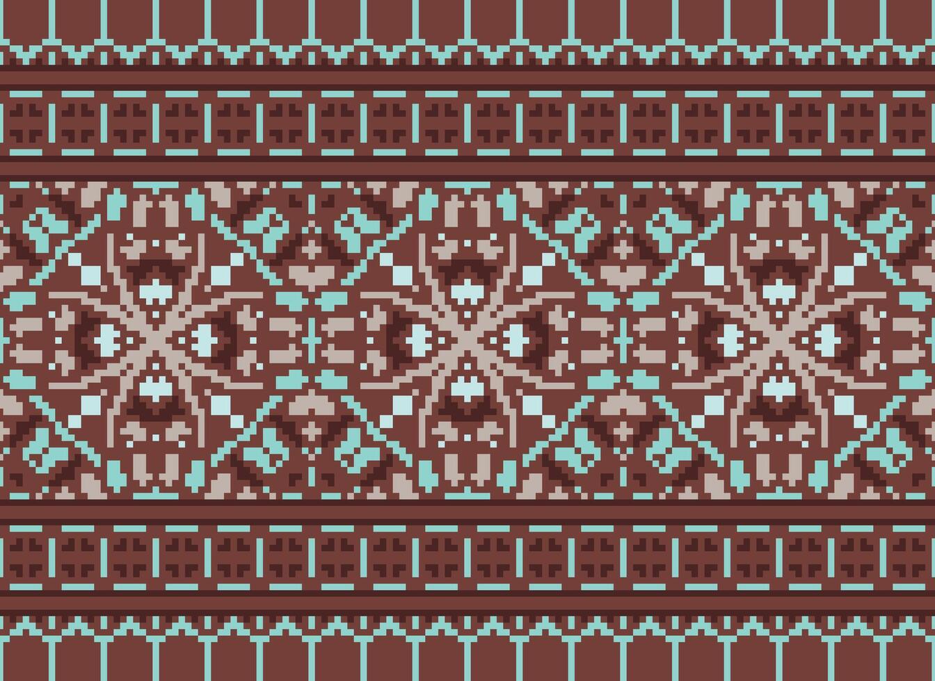 Pixel traditional ethnic pattern paisley flower Ikat background abstract Aztec African Indonesian Indian seamless pattern for fabric print cloth dress carpet curtains and sarong vector