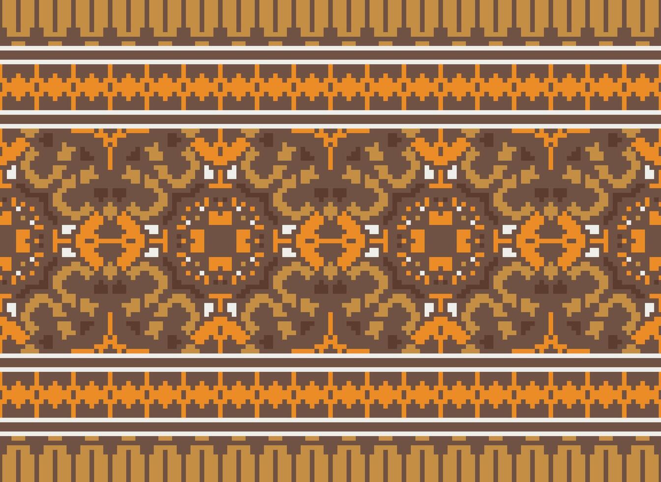 Pixel Embroidery ethnic pattern, Vector Geometric ornate background, Cross stitch retro zigzag style, pattern knitting continuous, Design for textile, fabric, ceramic, digital print