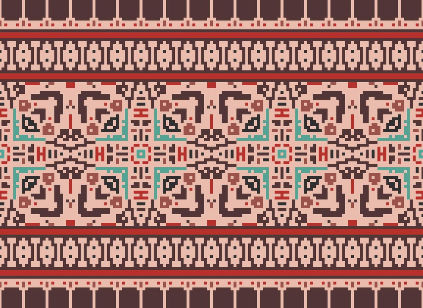 Pixel Ethnic pattern vector background. seamless pattern traditional, Design for background, wallpaper, Batik, fabric, carpet, clothing, wrapping, and textile.ethnic pattern Vector illustration.