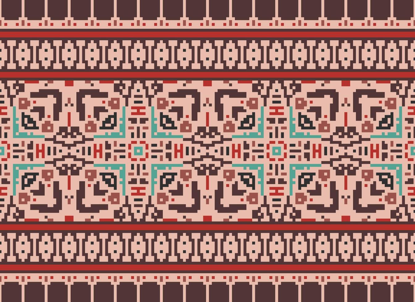 píxel étnico modelo vector antecedentes. sin costura modelo tradicional, diseño para fondo, fondo de pantalla, batik, tela, alfombra, ropa, envase, y textil.étnico modelo vector ilustración.