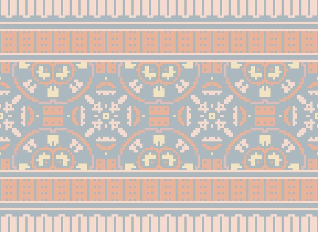 Pixel Ethnic pattern vector background. seamless pattern traditional, Design for background, wallpaper, Batik, fabric, carpet, clothing, wrapping, and textile.ethnic pattern Vector illustration.