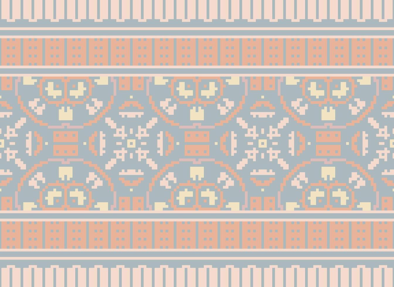 Pixel Ethnic pattern vector background. seamless pattern traditional, Design for background, wallpaper, Batik, fabric, carpet, clothing, wrapping, and textile.ethnic pattern Vector illustration.