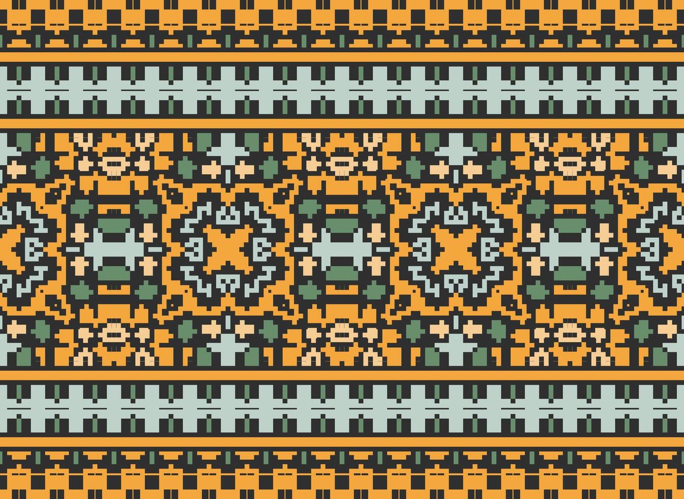 Pixel Embroidery ethnic pattern, Vector Geometric ornate background, Cross stitch retro zigzag style, pattern knitting continuous, Design for textile, fabric, ceramic, digital print