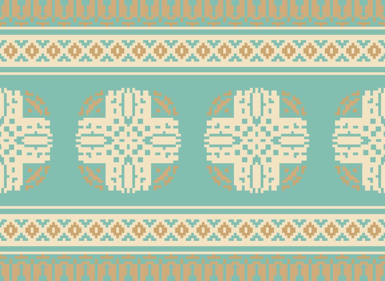 Pixel Ethnic pattern vector background. seamless pattern traditional, Design for background, wallpaper, Batik, fabric, carpet, clothing, wrapping, and textile.ethnic pattern Vector illustration.